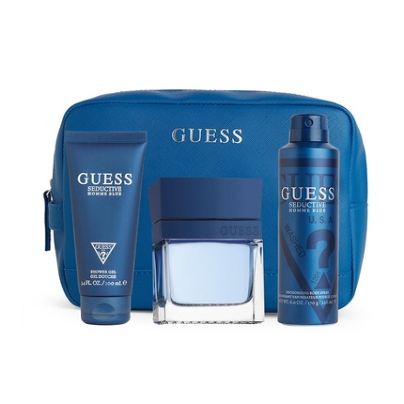 Guess Seductive Blue M Set Eau De Toilette 100 Ml Deodorant Spray 226 Ml Shower Gel 100 Ml And Pouch