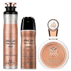 Lattafa Fakhar Woman Gift Set Edp 100 Ml Perfumed Spray 200 Ml Room Freshener 300 Ml