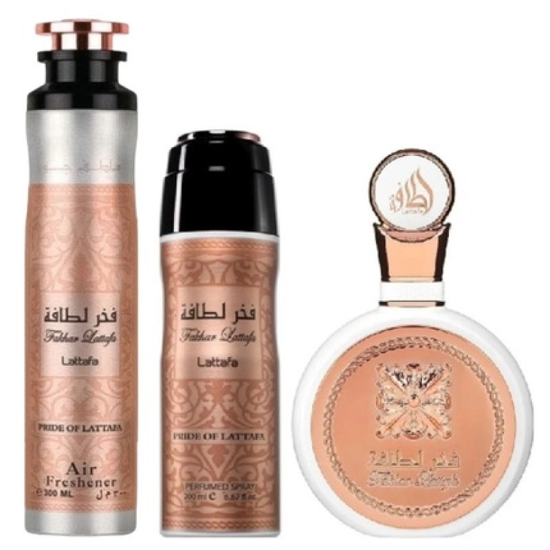 Lattafa Fakhar Woman Gift Set Edp 100 Ml Perfumed Spray 200 Ml Room Freshener 300 Ml
