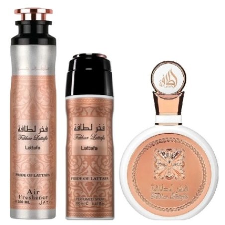 Lattafa Fakhar Woman Gift Set Edp 100 Ml Perfumed Spray 200 Ml Room Freshener 300 Ml