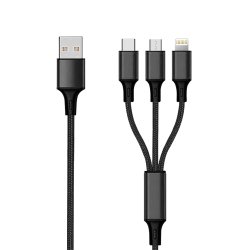 2GO 797154 câble USB 3 m USB B USB C/Micro-USB B/Lightning Noir