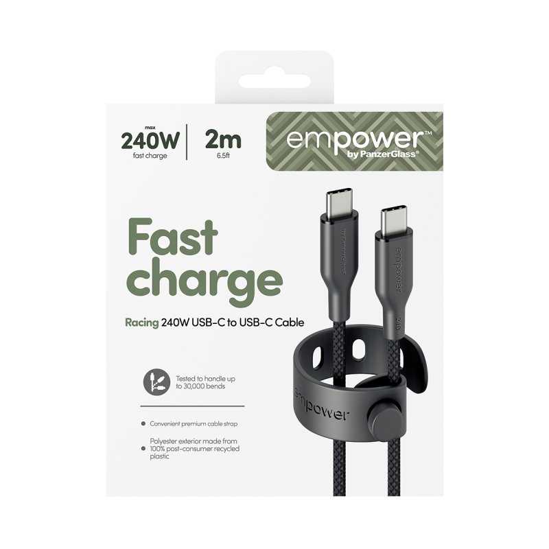 PanzerGlass empower™ by Racing 240W USB-C to USB-C Cable | USB 2.0 | 2M | Space Black