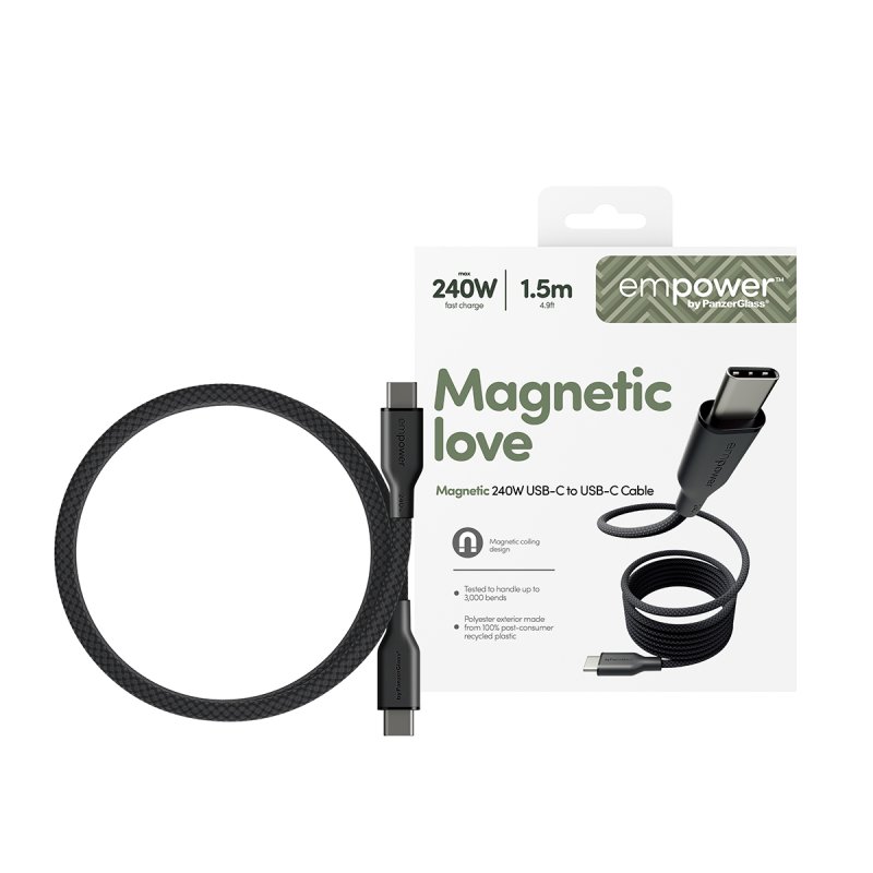 PanzerGlass empower™ by Magnetic 240W USB-C to USB-C Cable | USB 2.0 | 1.5M | Space Black