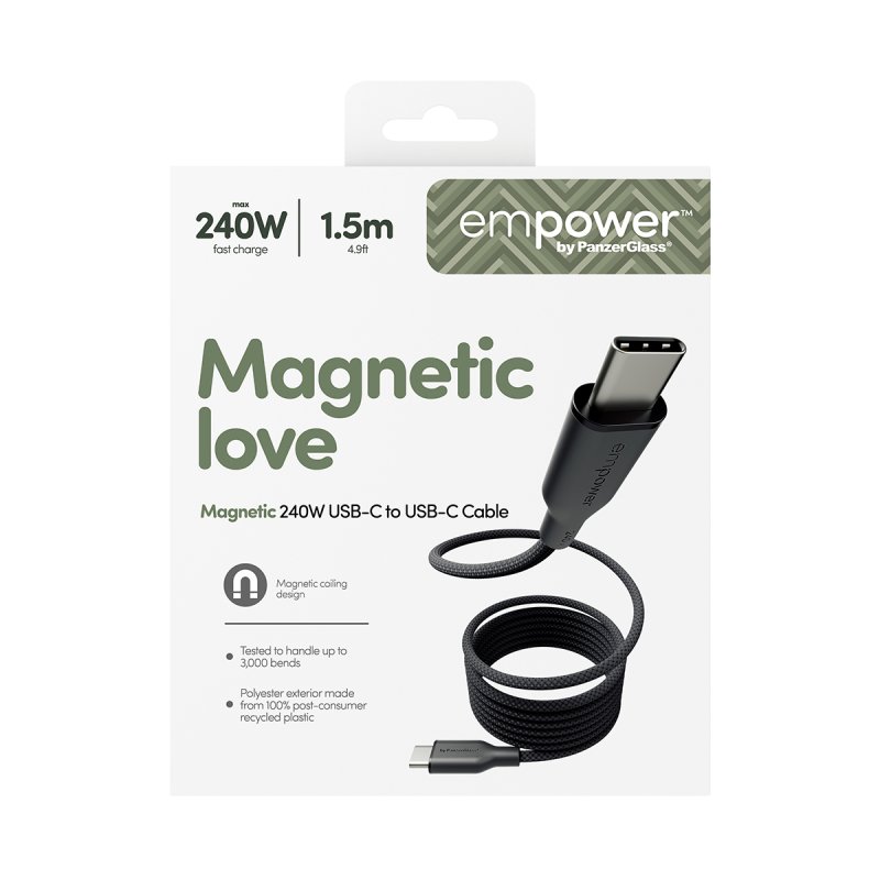 PanzerGlass empower™ by Magnetic 240W USB-C to USB-C Cable | USB 2.0 | 1.5M | Space Black