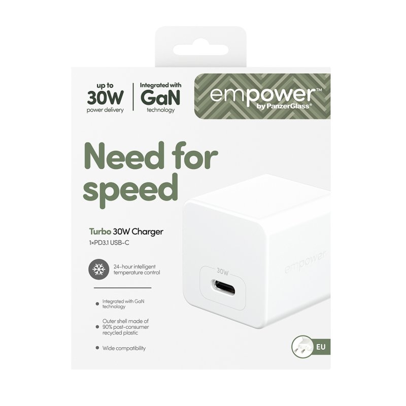 PanzerGlass empower™ by Turbo 30W Charger Single USB-C | EU Plug | Silver White