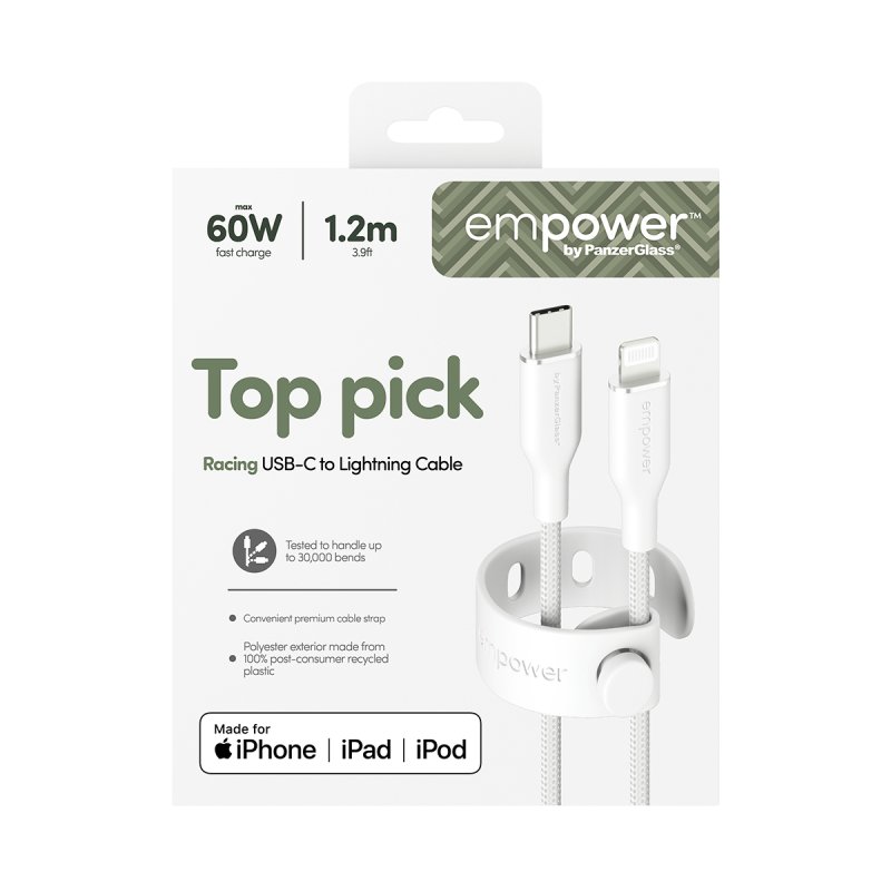 PanzerGlass empower™ by Racing 60W USB-C to Lightning Cable | USB 2.0 | 1.2M | Silver White