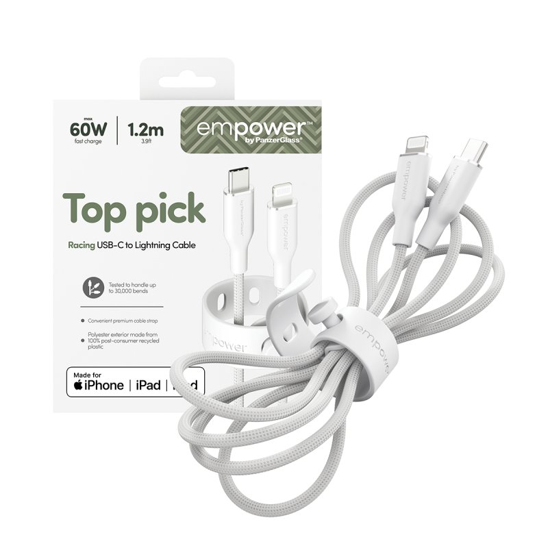 PanzerGlass empower™ by Racing 60W USB-C to Lightning Cable | USB 2.0 | 1.2M | Silver White