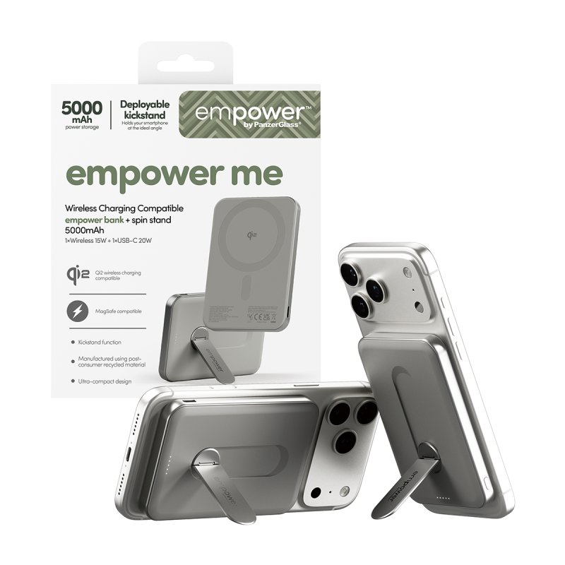PanzerGlass empower™ by empower™ Bank w. Spin Stand | 5000mAh | Titanium