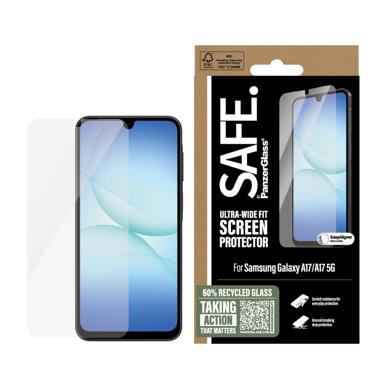 PanzerGlass SAFE. by Screen Protector Samsung Galaxy A17 | A17 5G | Ultra-Wide Fit w. EasyAligner Protection d'écran