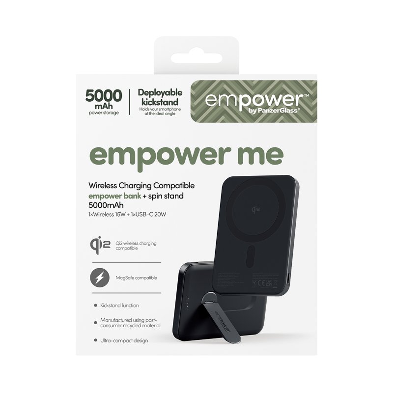 PanzerGlass empower™ by empower™ Bank w. Spin Stand | 5000mAh | Space Black