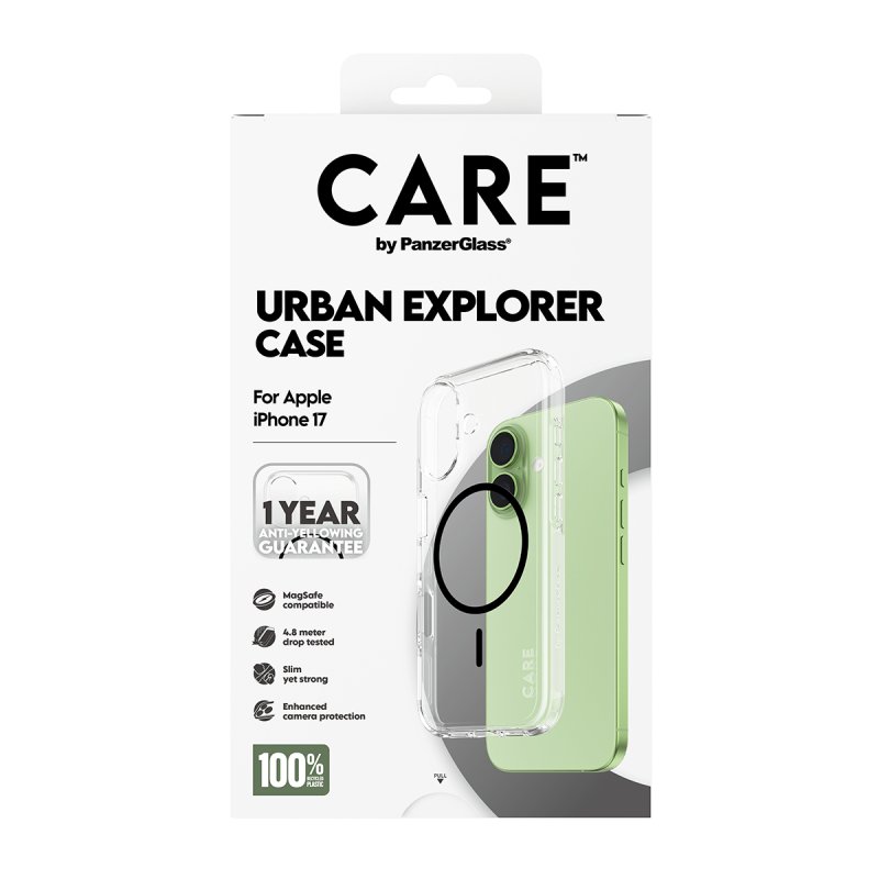PanzerGlass CARE™ by Urban Explorer Case Transparent w. Black MagSafe iPhone 17 coque de protection pour