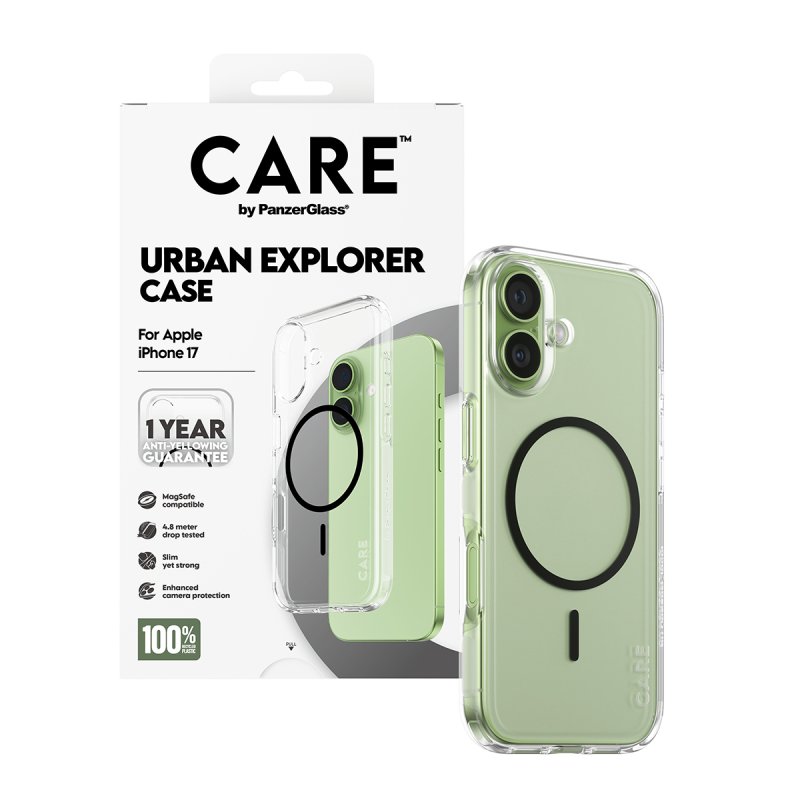 PanzerGlass CARE™ by Urban Explorer Case Transparent w. Black MagSafe iPhone 17 coque de protection pour