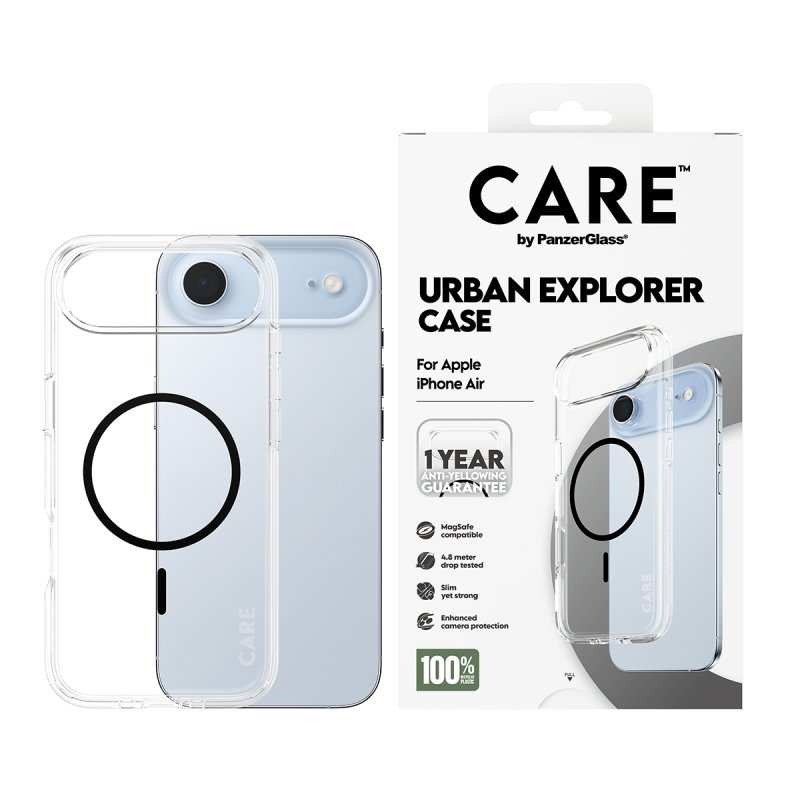 PanzerGlass CARE™ by Urban Explorer Case Transparent w. Black MagSafe iPhone Air coque de protection pour