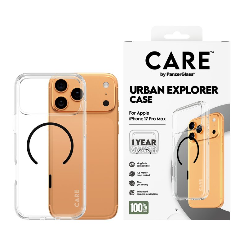 PanzerGlass CARE™ by Urban Explorer Case Transparent w. Black MagSafe iPhone 17 Pro Max coque de protection pour