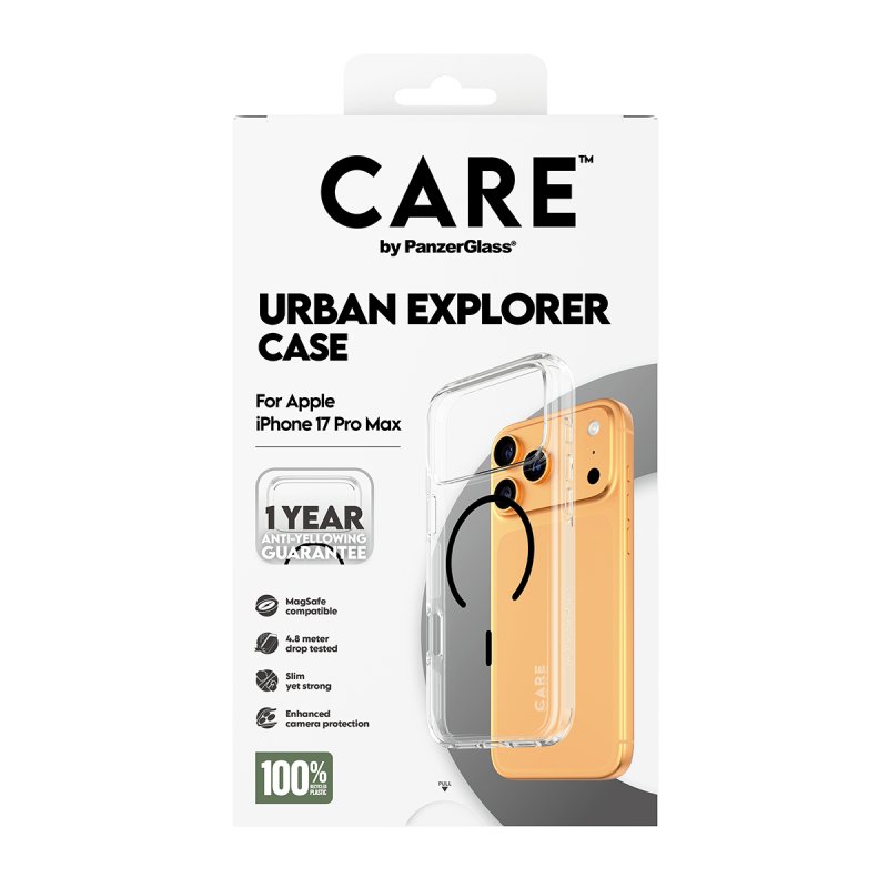 PanzerGlass CARE™ by Urban Explorer Case Transparent w. Black MagSafe iPhone 17 Pro Max coque de protection pour