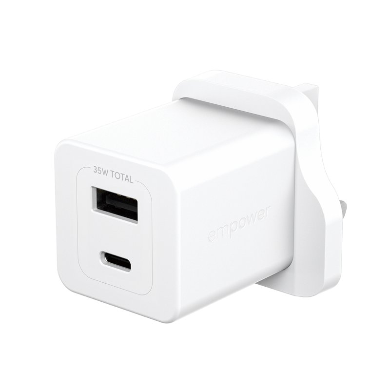 PanzerGlass empower™ by Turbo 35W Charger incl. USB-C USB-A | UK Plug| Silver White Blanc
