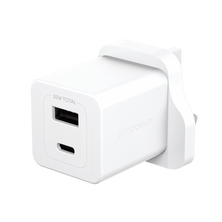 PanzerGlass empower™ by Turbo 35W Charger incl. USB-C USB-A | UK Plug| Silver White