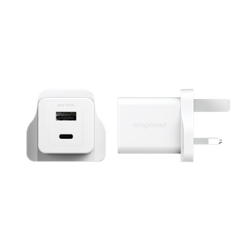 PanzerGlass empower™ by Turbo 35W Charger incl. USB-C USB-A | UK Plug| Silver White Blanc