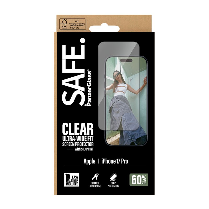 Panzerglass SAFE. by PanzerGlass Screen Protector w. Black Frame iPhone 17 Pro | Ultra-Wide Fit w. EasyAligner