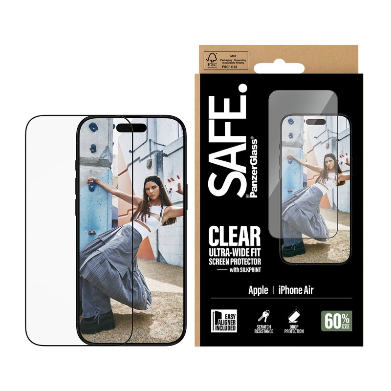 Panzerglass SAFE. by PanzerGlass Screen Protector w. Black Frame iPhone Air | Ultra-Wide Fit w. EasyAligner