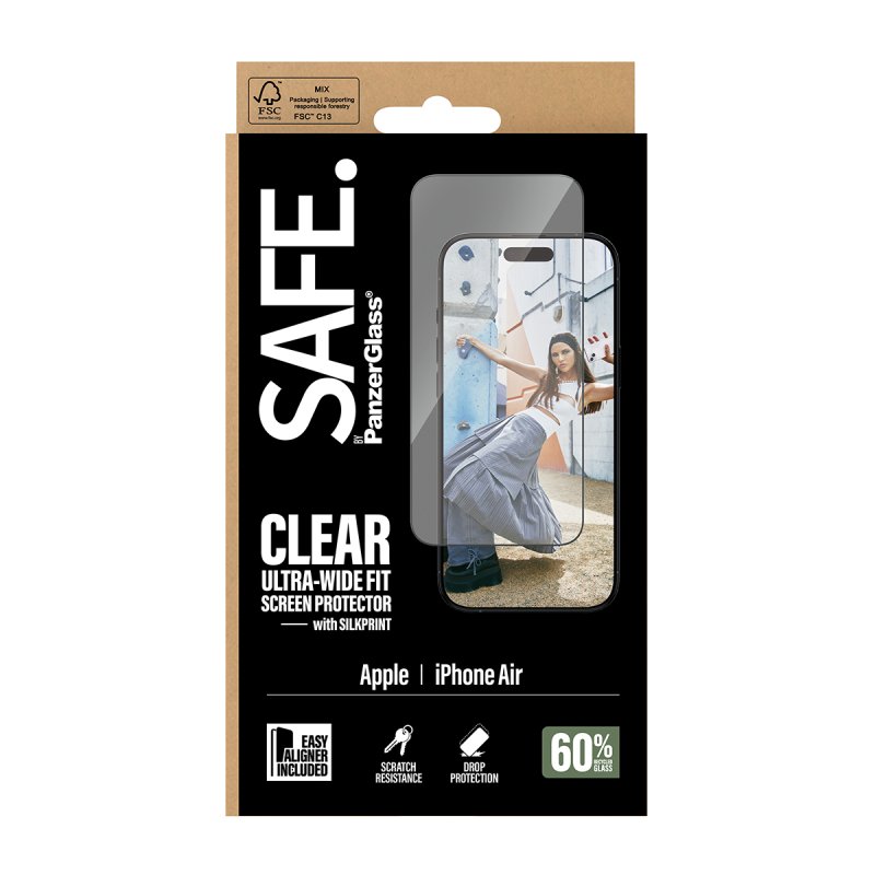 PanzerGlass SAFE. by Screen Protector w. Black Frame iPhone Air | Ultra-Wide Fit w. EasyAligner