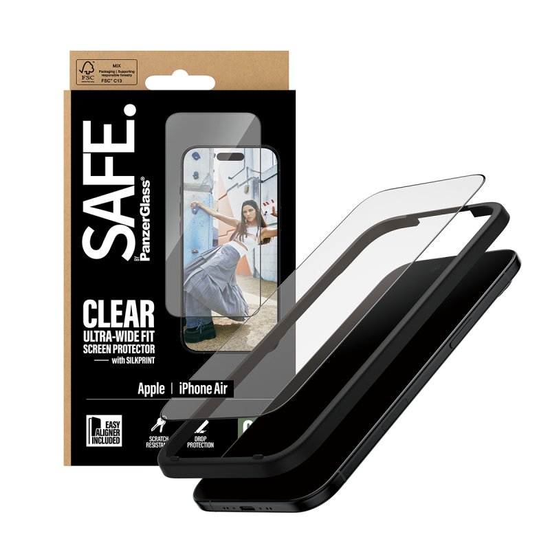 PanzerGlass SAFE. by Screen Protector w. Black Frame iPhone Air | Ultra-Wide Fit w. EasyAligner