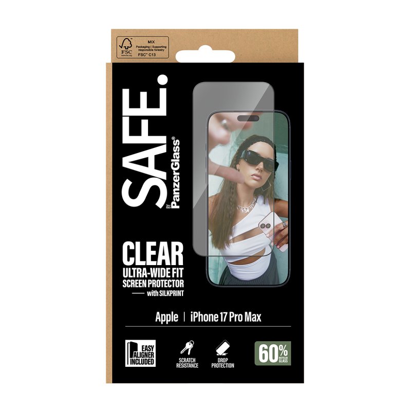 Panzerglass SAFE. by PanzerGlass Screen Protector w. Black Frame iPhone 17 Pro Max | Ultra-Wide Fit w. EasyAligner