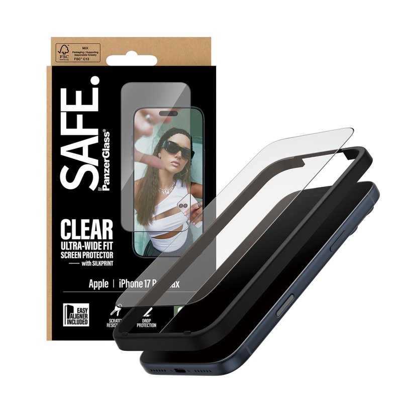 Panzerglass SAFE. by PanzerGlass Screen Protector w. Black Frame iPhone 17 Pro Max | Ultra-Wide Fit w. EasyAligner