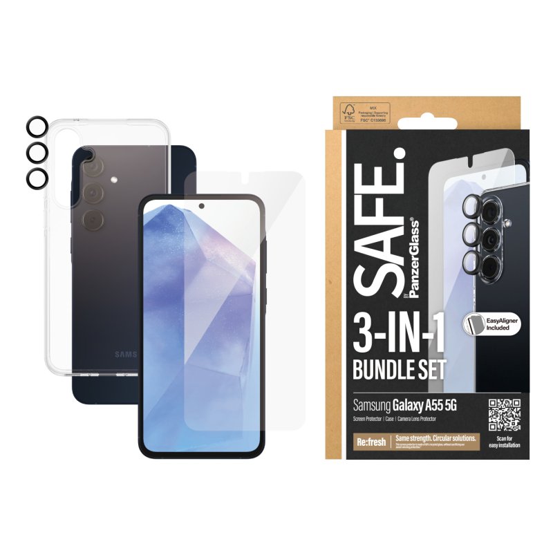 PanzerGlass SAFE. by 3-in-1 Protection Bundle Samsung Galaxy A55 5G Protection d'écran transparent 1 pièce(s)