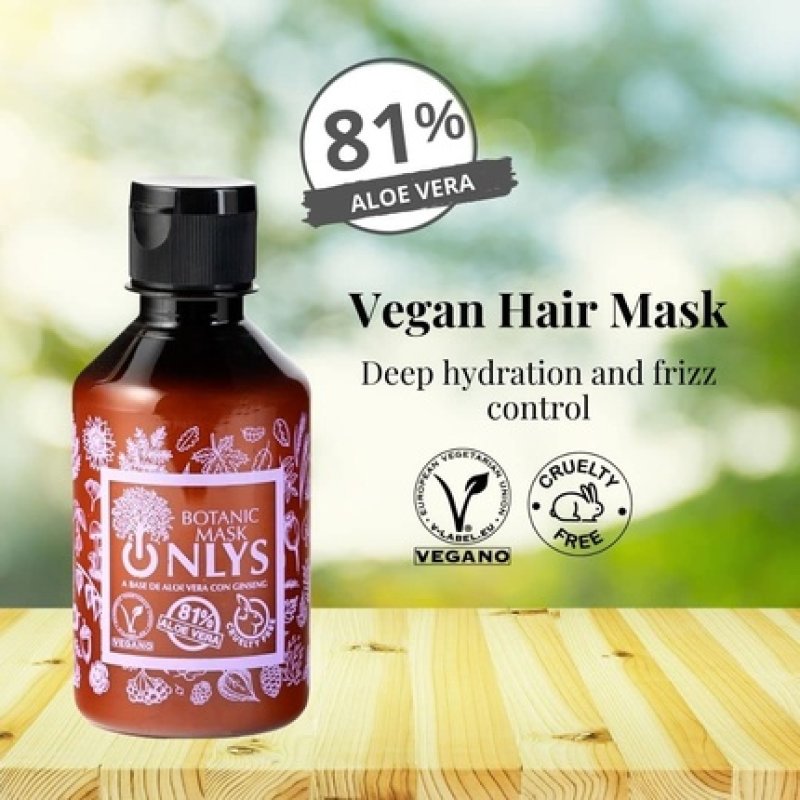 Onlys Botanic Natural Hair Mask Moisturizing Anti-Frizz Treatment with 81% Aloe Vera and Ginseng 250ml