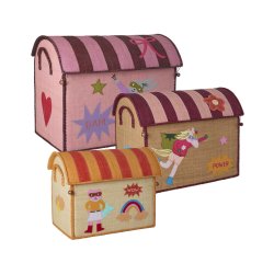 Rice - Raffia Toy Baskets with Hero Theme - Pink - Large, Medium, Small