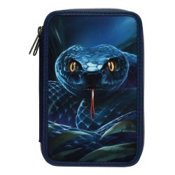 Dino World - Adventure World Double Pencil Case With Snake - Deep Blue