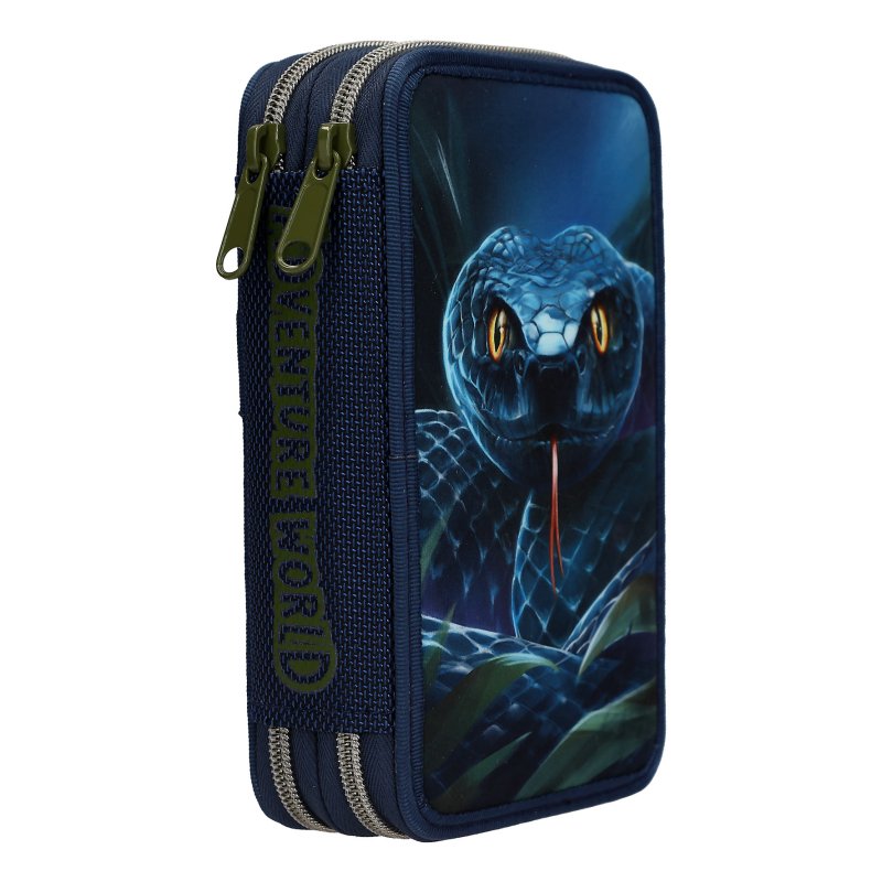 Dino World - Adventure World Double Pencil Case With Snake - Deep Blue