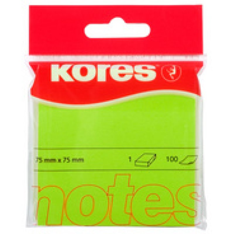 Kores Note adhésive "NEON", 75 x 75mm, uni, jaune fluo