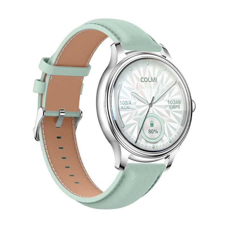 Smart Watch COLMI L28 (Silver-Green green leather strap)