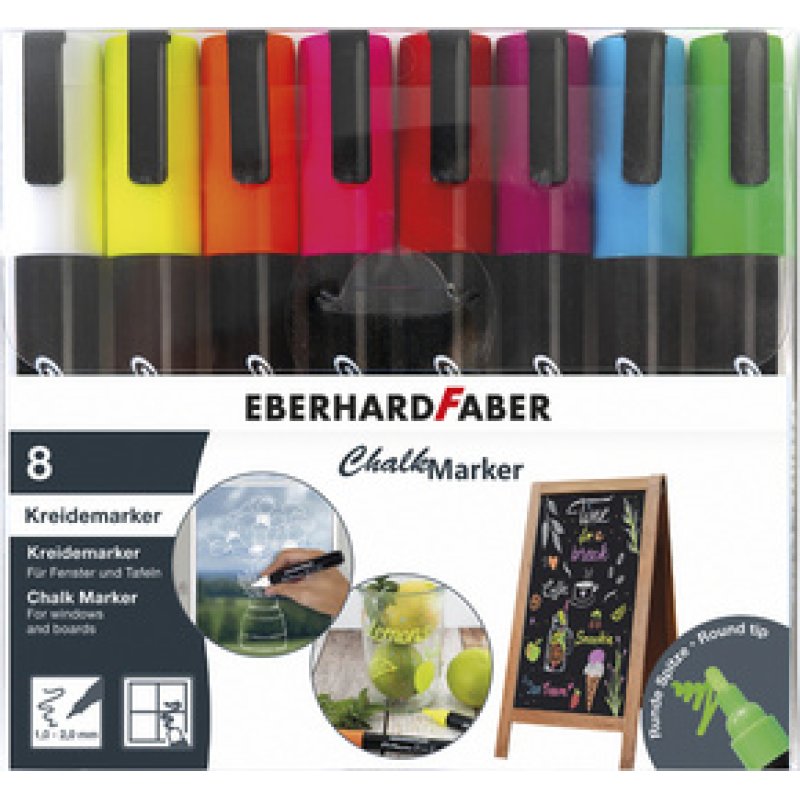 EBERHARD FABER Marqueur craie 1-2 mm, étui de 4, assorti