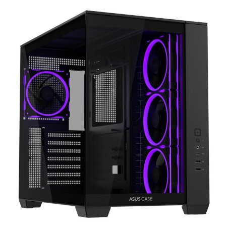 Asus A32 Plus ARGB Dual-Chamber Gaming Case w/ Glass Side & Front, ATX, 4x ARGB Fans, USB-C 10Gbps, Black