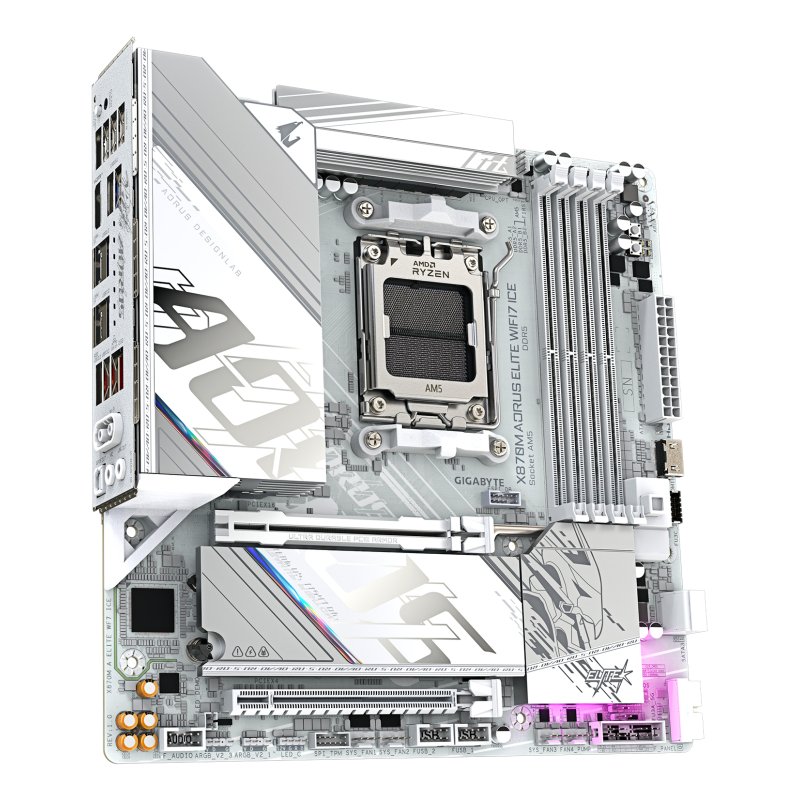 GIGABYTE X870M AORUS ELITE WIFI7 ICE Motherboard - Supports AMD Ryzen 9000 CPUs, 14 2 2 Phases Digital VRM, up to