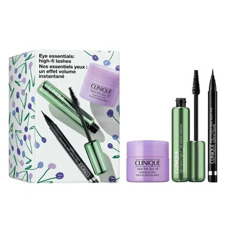 Clinique Eye Essentials Gift Set Highfi Full Volume Mascara Easy Liquid Liner And Cleansing Balm