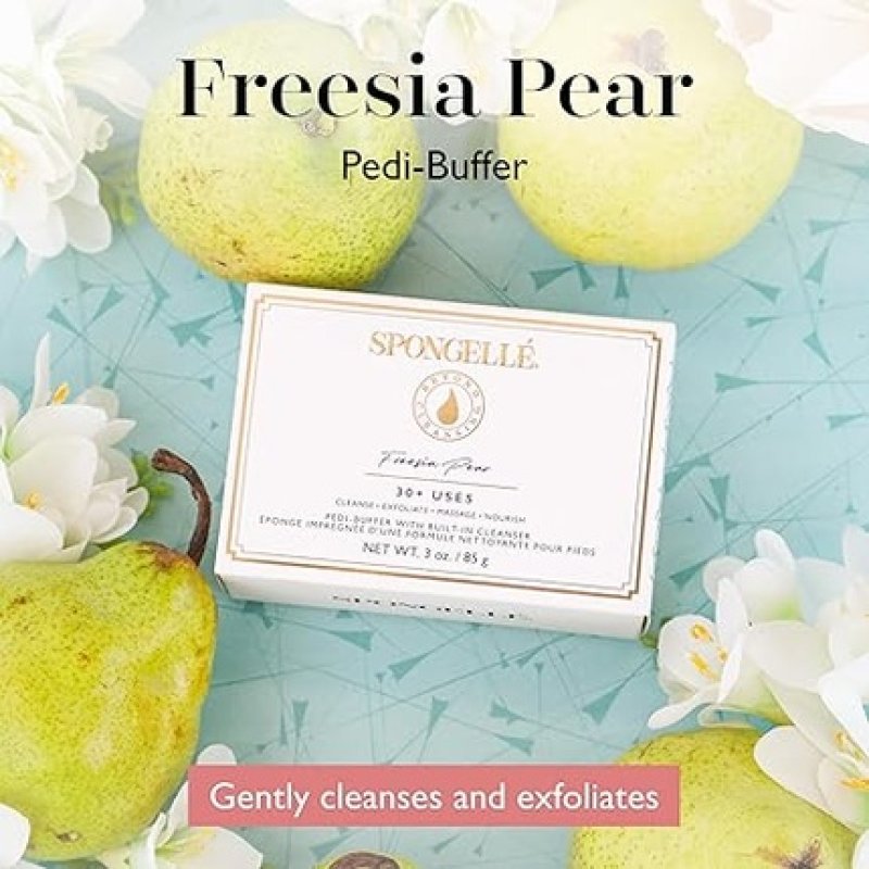Spongell Freesia Pear Pedibuffer With Builtin Cleanser Exfoliates Softens & Smooths Feet For Spalike Pedicure