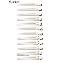 Sibel 12 X White Aluminium Hair Clips Clamps For Hairdressing Sectioning