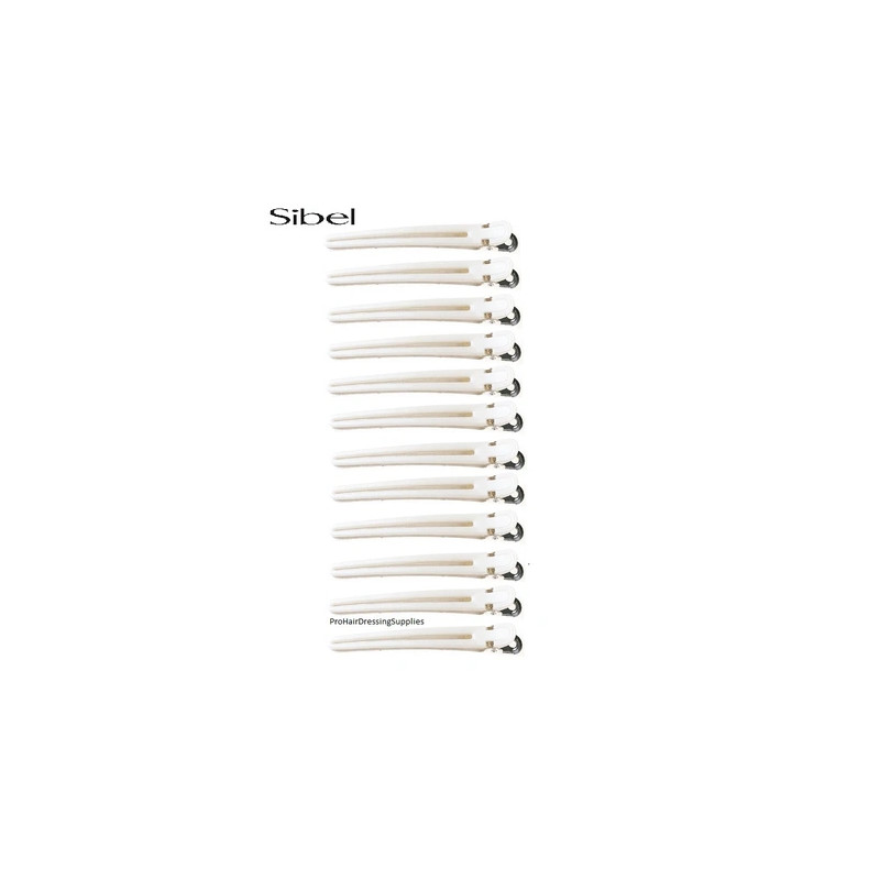 Sibel 12 X White Aluminium Hair Clips Clamps For Hairdressing Sectioning