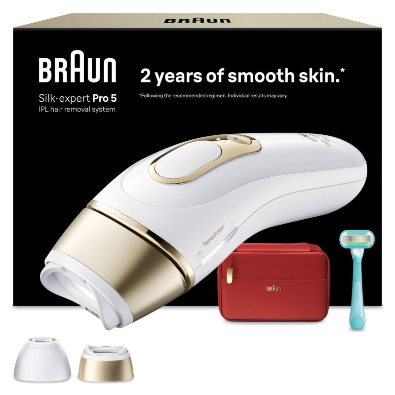 Braun - IPL Silk·expert Pro 5 At Home Hair Removal - 2 Attachment Heads - PL5221 - White/Gold