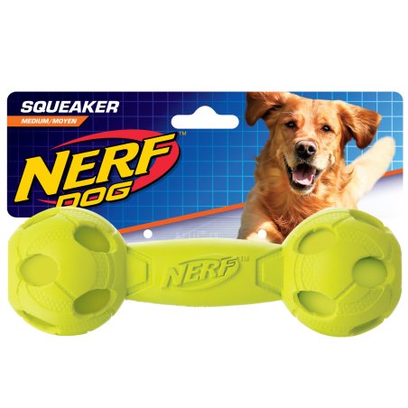 NERF - Nerf Dog Squeak Barbell - Green/Red - Medium