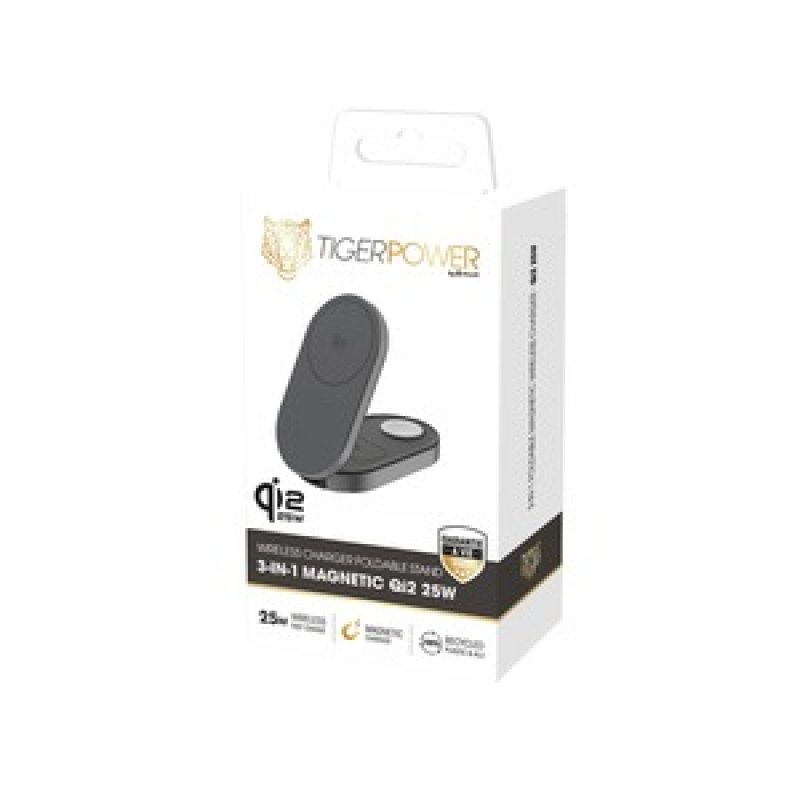TIGER POWER CHARGEUR SANS FIL QI2 25W 3 EN 1 PLIABLE GRIS