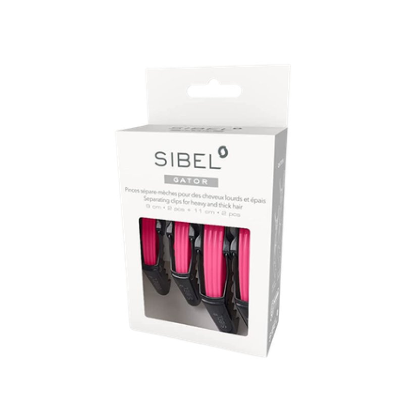 Sibel Gator Pink Separating Clips For Heavy And Thick Hair 2 Pieces Of 9 Cm And 2 Pieces Of 11 Cm