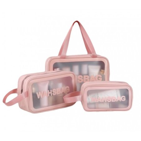 Ecarla Washbag Set Of 3 Cosmetic Bags In Powder Pink Ks83