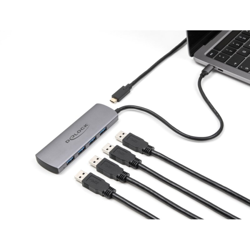 DELOCK USB 10 Gbps 4 Port USB Typ-A Hub mit USB Type-C Anschluss und zustzlicher Strombuchse