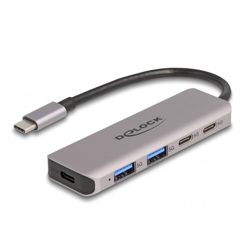 DeLOCK Hub USB 5 Gbps 2 prises USB Type-C et 2 prises Type-A avec connecteur USB Type-C