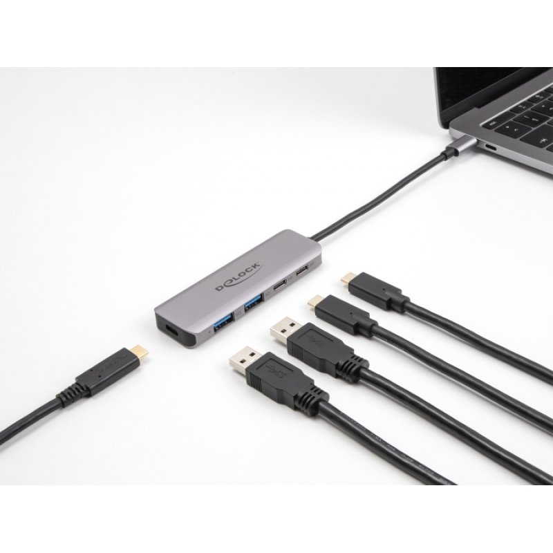 DELOCK USB 5 Gbps 2 Port USB Type-C und 2 Port Typ-A Hub mit USB Type-C Anschluss